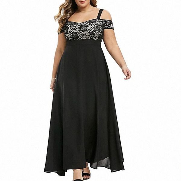 women's plus size a line dress solid color off shoulder lace short sleeve spring summer vintage prom dress maxi long dress party 74d3#, Black
women's plus size a line dress solid color off shoulder lace short sleeve spring summer vintage prom dress maxi long dress party 74d3#, Black