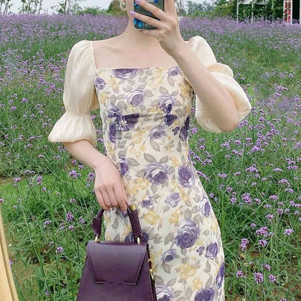 dresses square collar floral women puff sleeve vingate elegant party one piece dress korean sweet office lady 2021 summer, Black;gray
dresses square collar floral women puff sleeve vingate elegant party one piece dress korean sweet office lady 2021 summer, Black;gray