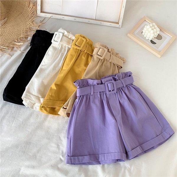 women's shorts 2021 summer korean women elegant fashion high waist casual solid wide leg loose cotton short pants with belt sweet girls, White;black
women's shorts 2021 summer korean women elegant fashion high waist casual solid wide leg loose cotton short pants with belt sweet girls, White;black