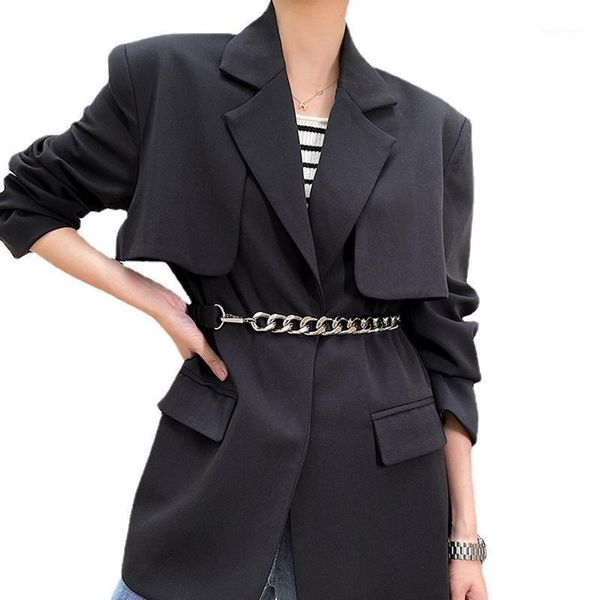 women's suits & blazers black metal belt big size for women elegant lapel long sleeve loose fit and jackets fashion tide spring autumn, White;black
women's suits & blazers black metal belt big size for women elegant lapel long sleeve loose fit and jackets fashion tide spring autumn, White;black