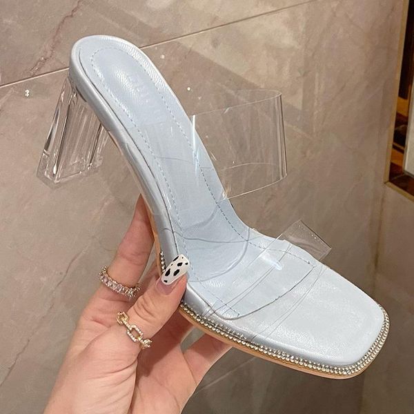 slippers 2021 summer women clear high heels crystal lady open toe blue white slides mules sandal shoe, Black
slippers 2021 summer women clear high heels crystal lady open toe blue white slides mules sandal shoe, Black
