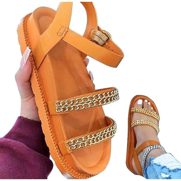 female open toe shoe with gold chain summer thick bottom of muffin sandals women's -selling flat dress shoes, Black
female open toe shoe with gold chain summer thick bottom of muffin sandals women's -selling flat dress shoes, Black