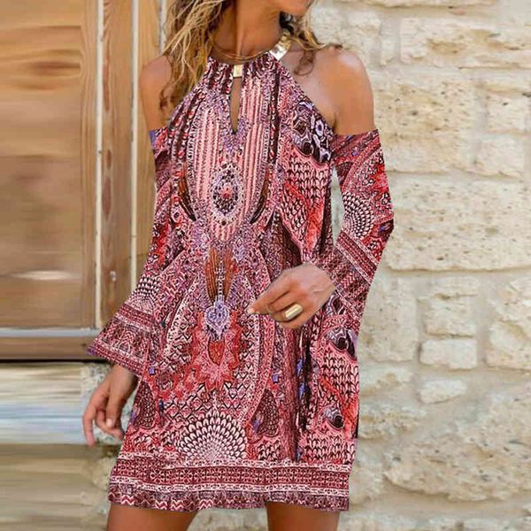 summer vintage women bohemian print dresses off shoulder metal halter mini dress casual daily beach dress vestidos female x0521, Black;gray
summer vintage women bohemian print dresses off shoulder metal halter mini dress casual daily beach dress vestidos female x0521, Black;gray