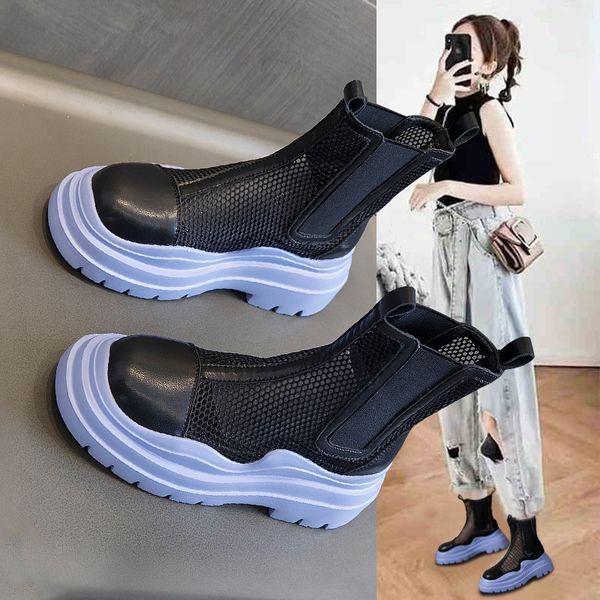 leather martin boots summer thin women's mh breathable pipe thick soled high hollow net cool, Black
leather martin boots summer thin women's mh breathable pipe thick soled high hollow net cool, Black