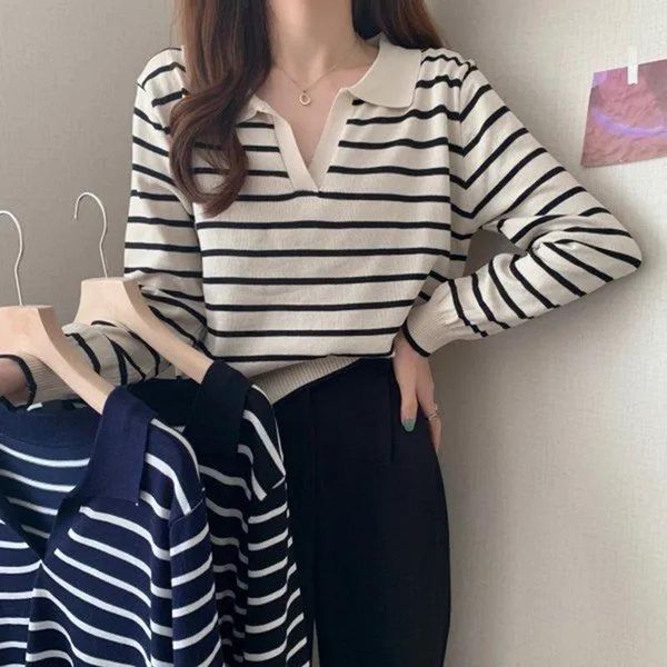 women's sweaters autumn knitted collar striped long sleeve sweater women korean casual chic loose pullover stretchy streetwear femm, White;black
women's sweaters autumn knitted collar striped long sleeve sweater women korean casual chic loose pullover stretchy streetwear femm, White;black