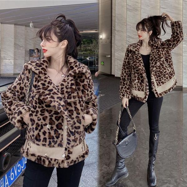 women's fur & faux women 2021 winter coat female fashion leopard print outerwear lady warm artificial jacket plush clothing d409, Black
women's fur & faux women 2021 winter coat female fashion leopard print outerwear lady warm artificial jacket plush clothing d409, Black