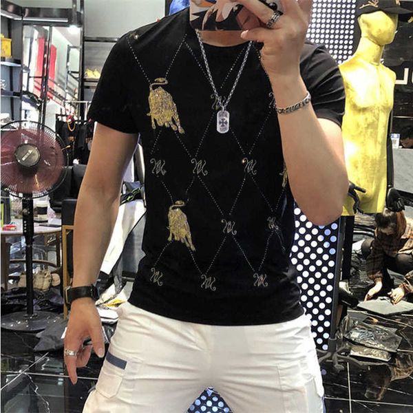 w0583 european new style men's short sleeve trend slim fit t-shirt men's summer thin men's cattle benmingnian drill, White;black
w0583 european new style men's short sleeve trend slim fit t-shirt men's summer thin men's cattle benmingnian drill, White;black
