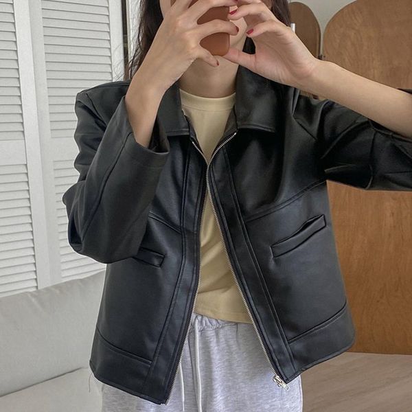 women's jackets sannian women jacket autumn retro handsome lapel zipper loose wild long-sleeved leather motorcycle short coat clothes, Black;brown
women's jackets sannian women jacket autumn retro handsome lapel zipper loose wild long-sleeved leather motorcycle short coat clothes, Black;brown