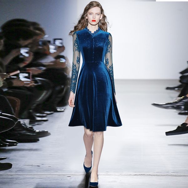 v-neck see-through lace long sleeve waist-controlled large hem shiny velvet base fashion show dress 2021 womens autumn clothing new, Black;gray
v-neck see-through lace long sleeve waist-controlled large hem shiny velvet base fashion show dress 2021 womens autumn clothing new, Black;gray
