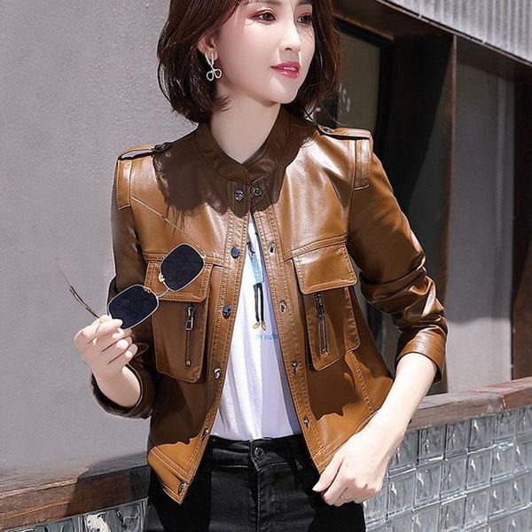 women's leather & faux 2021 fashion ladies spring autumn locomotive jacket long sleeve pu punk street wear khaki black
women's leather & faux 2021 fashion ladies spring autumn locomotive jacket long sleeve pu punk street wear khaki black