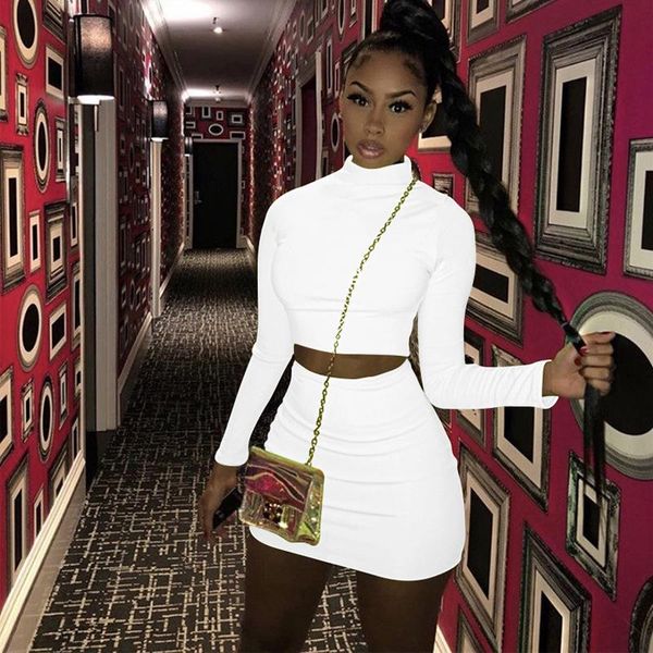 two piece dress bkld women sets fashion turtleneck long sleeve crop mini skirt party clubwear neon green pieces outfits, White
two piece dress bkld women sets fashion turtleneck long sleeve crop mini skirt party clubwear neon green pieces outfits, White