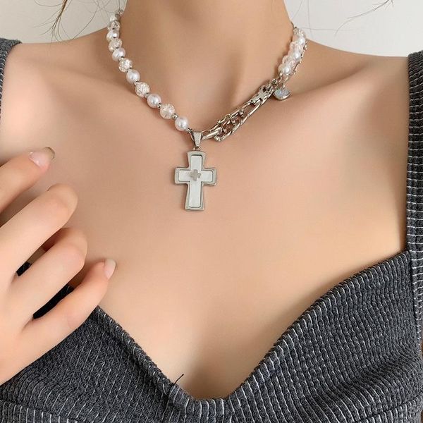 pendant necklaces origin summer punk metallic symmetric cross chunky chain necklace for women simulation pearl beaded jewelry, Silver
pendant necklaces origin summer punk metallic symmetric cross chunky chain necklace for women simulation pearl beaded jewelry, Silver