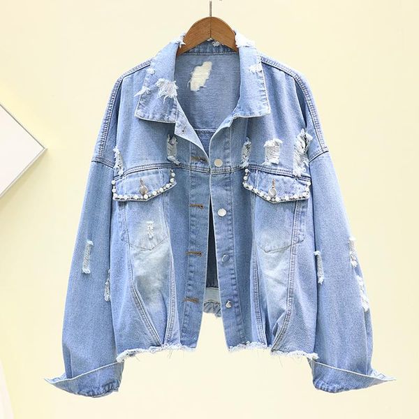 women's jackets 2021 spring beading hole denim jacket women casual outwear loose short long sleeve elastic waist jeans basic coat femal, Black;brown
women's jackets 2021 spring beading hole denim jacket women casual outwear loose short long sleeve elastic waist jeans basic coat femal, Black;brown