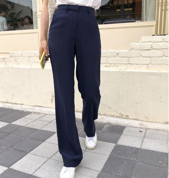 dark blue gothic casual woman's straight pants suit trousers for autumn winter 2021 harajuku korean style women's & capris, Black;white
dark blue gothic casual woman's straight pants suit trousers for autumn winter 2021 harajuku korean style women's & capris, Black;white