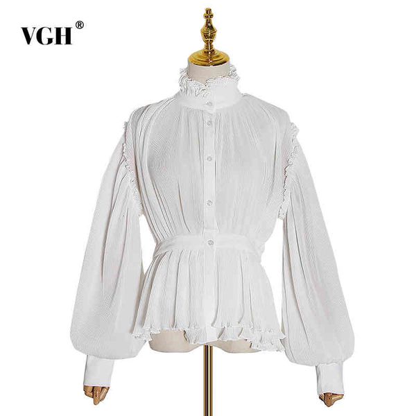 vgh elegant ruched blouse for women stand collar lantern sleeve high waist casual black shirt female autumn fashion new 210421, White
vgh elegant ruched blouse for women stand collar lantern sleeve high waist casual black shirt female autumn fashion new 210421, White