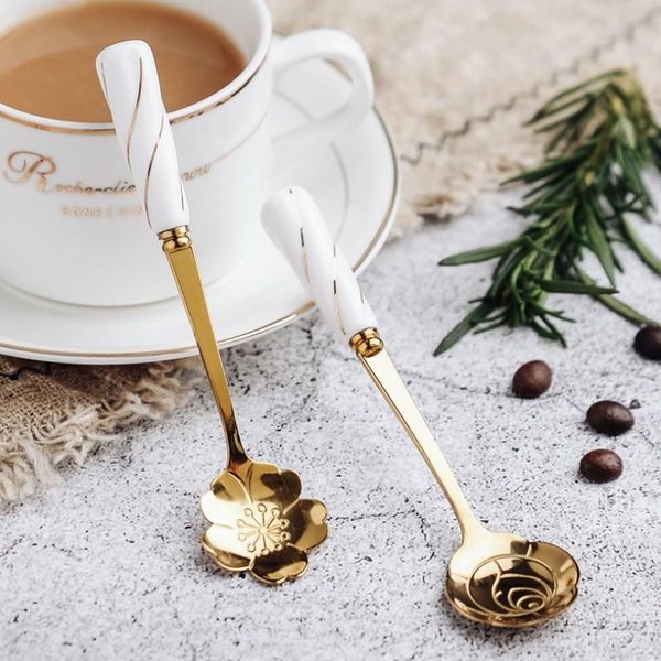 spoons stainless steel tableware tea coffee mixing spoon flower-shaped surface ceramic handle dessert ice cream bar tool
spoons stainless steel tableware tea coffee mixing spoon flower-shaped surface ceramic handle dessert ice cream bar tool