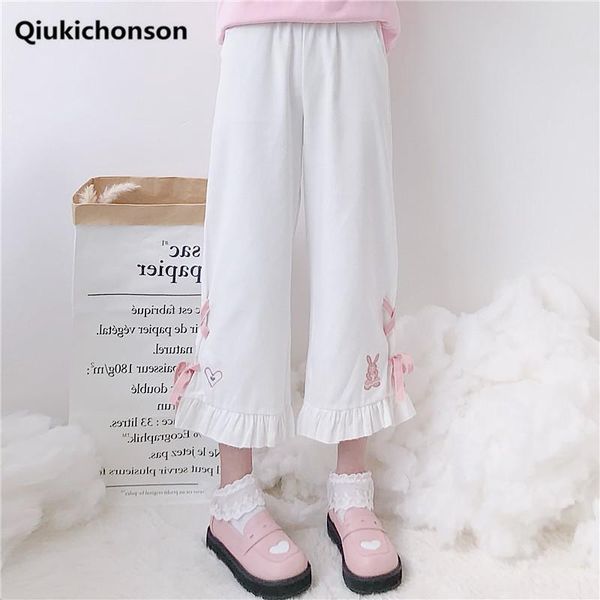 women's pants & capris frilly hem kawaii teen girls students cute heart embroidery bow lace-up casual loose white women trousers, Black;white
women's pants & capris frilly hem kawaii teen girls students cute heart embroidery bow lace-up casual loose white women trousers, Black;white