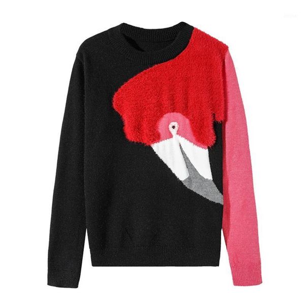 women's sweaters autumn korean flamingo flocking patchwork long sleeve pullovers knitted women fashion streetwear 2021, White;black
women's sweaters autumn korean flamingo flocking patchwork long sleeve pullovers knitted women fashion streetwear 2021, White;black
