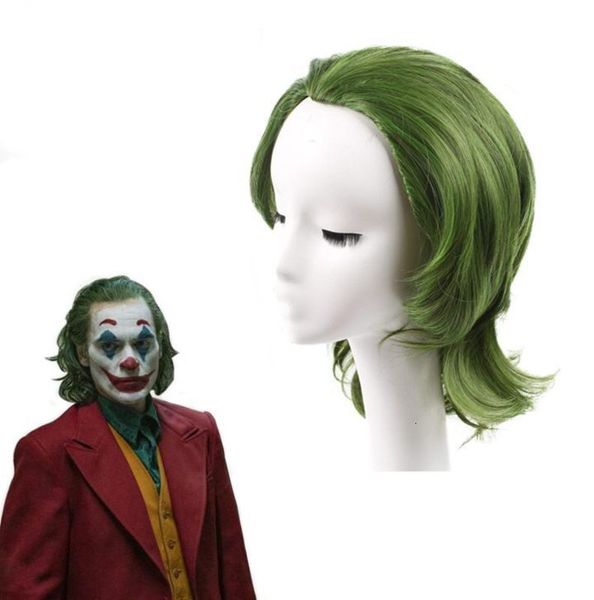 female movie clown joker origin fleck mixed green curly wig, Black;brown