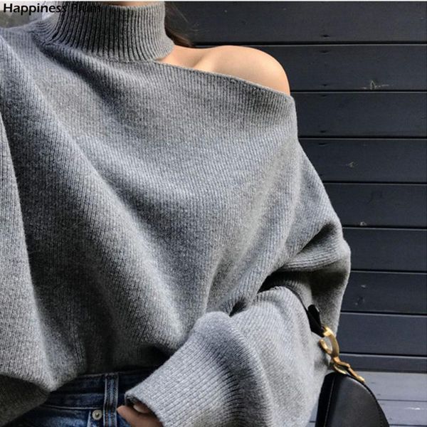 women's sweaters korean chic temperament elegant design thickening sweater hollow open shoulder turtleneck pullover loose, White;black
women's sweaters korean chic temperament elegant design thickening sweater hollow open shoulder turtleneck pullover loose, White;black