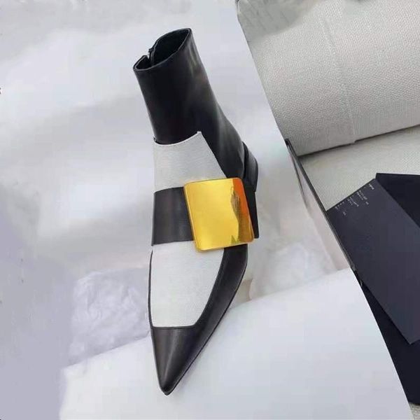 boots pointed toe women's short square buckle metal botas leather punk girl ankle, Black
boots pointed toe women's short square buckle metal botas leather punk girl ankle, Black