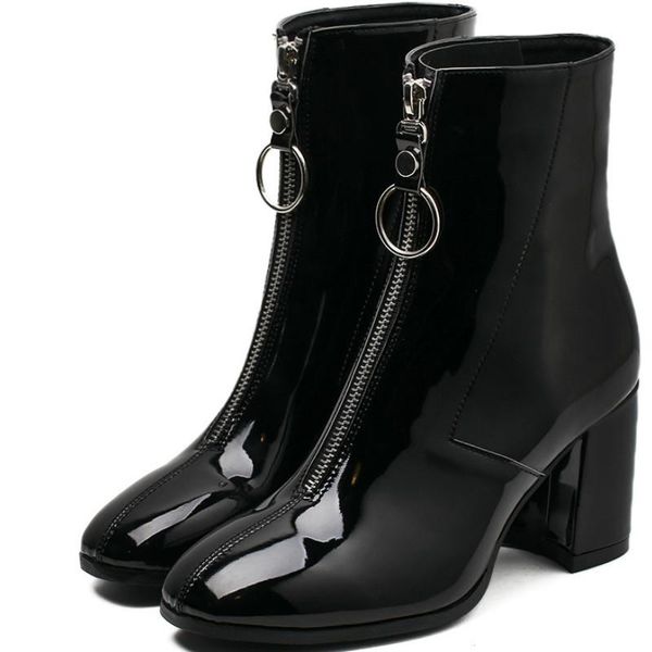 boots 2021 fashion zipper soft woman front big open mid-calf winter thick high heels leather booties patent f3-62, Black
boots 2021 fashion zipper soft woman front big open mid-calf winter thick high heels leather booties patent f3-62, Black