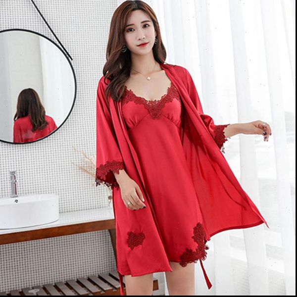 summer short robe set silk women sleepwear thin nightgown v neck with sashes lace bathrobe 2pcs ladies pajamas, Black;red
summer short robe set silk women sleepwear thin nightgown v neck with sashes lace bathrobe 2pcs ladies pajamas, Black;red