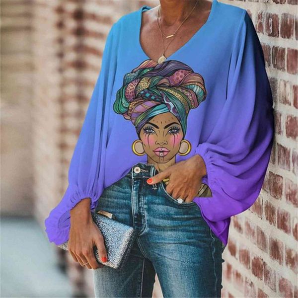 v neck spring summer women shirt art african american girl print for ladies long seeve loose shirts female, White
v neck spring summer women shirt art african american girl print for ladies long seeve loose shirts female, White
