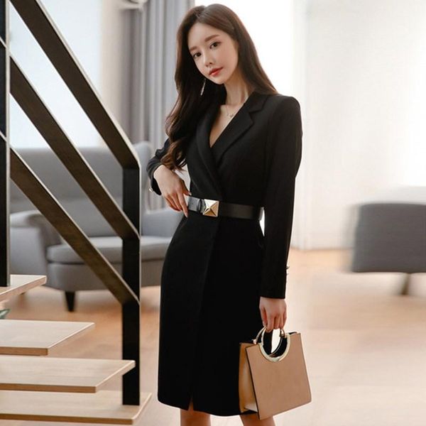 casual dresses women ol dress korean style notched collar long sleeve knee-length lady black slim suit 2021 autumn winter, Black;gray
casual dresses women ol dress korean style notched collar long sleeve knee-length lady black slim suit 2021 autumn winter, Black;gray