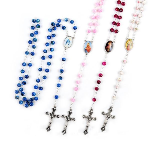 pendant necklaces vintage cross rosary necklace 6mm round blue glass beads virgin mary jesus women catholic religious jewelry, Silver
pendant necklaces vintage cross rosary necklace 6mm round blue glass beads virgin mary jesus women catholic religious jewelry, Silver