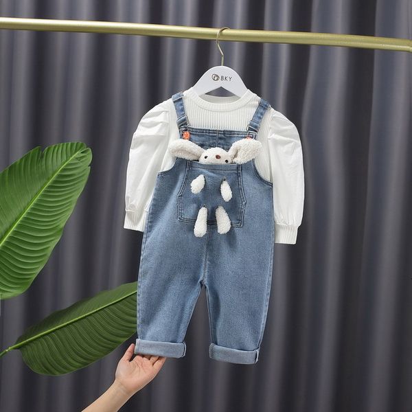 clothing sets spring kids girls 2-pcs white sleeves long t-shirt + denim overalls with pocket rabbit children clothes e1109 gn2a
clothing sets spring kids girls 2-pcs white sleeves long t-shirt + denim overalls with pocket rabbit children clothes e1109 gn2a