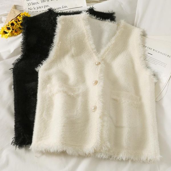 women's vests vinatge korean style vest outerwear women casual streetwear v neck plush design button female cardigan coats, Black;white
women's vests vinatge korean style vest outerwear women casual streetwear v neck plush design button female cardigan coats, Black;white