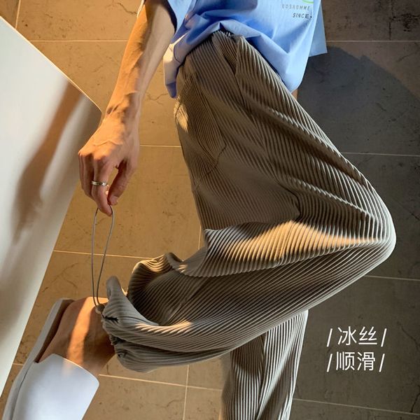 pleated ice silk man pants summer capris casual harajuku solid color men joggers streetwear men's clothing, Black
pleated ice silk man pants summer capris casual harajuku solid color men joggers streetwear men's clothing, Black