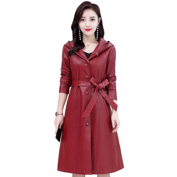 women's leather & faux women long jackets hooded autumn winter pu trench coat with belt sheepskin jacket windbreaker, Black
women's leather & faux women long jackets hooded autumn winter pu trench coat with belt sheepskin jacket windbreaker, Black