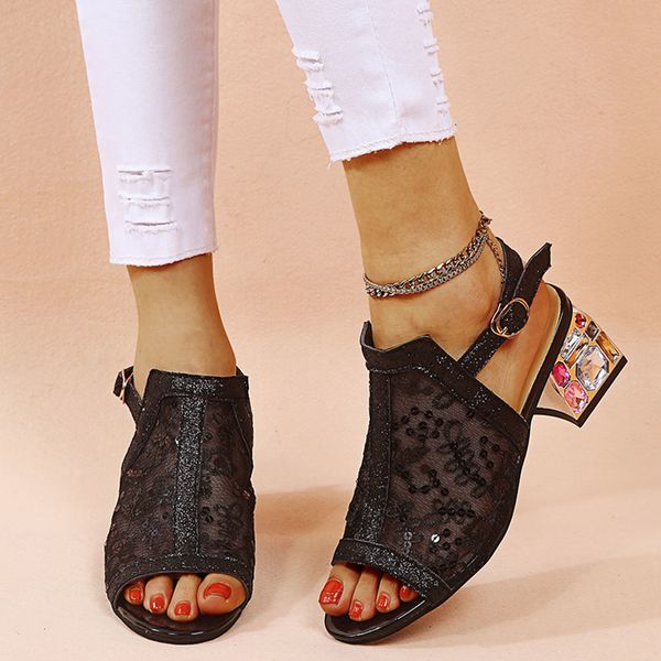 sandals elegant lady lace open toe buckle square heel comfy breathable bling sandals women summer casual shoes woman, Black
sandals elegant lady lace open toe buckle square heel comfy breathable bling sandals women summer casual shoes woman, Black