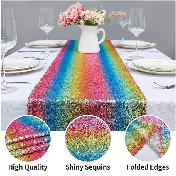 party decoration rainbow pattern table-runner with shiny sequins, rectangular shaped decorative table cloth for weddings/ banquets
party decoration rainbow pattern table-runner with shiny sequins, rectangular shaped decorative table cloth for weddings/ banquets