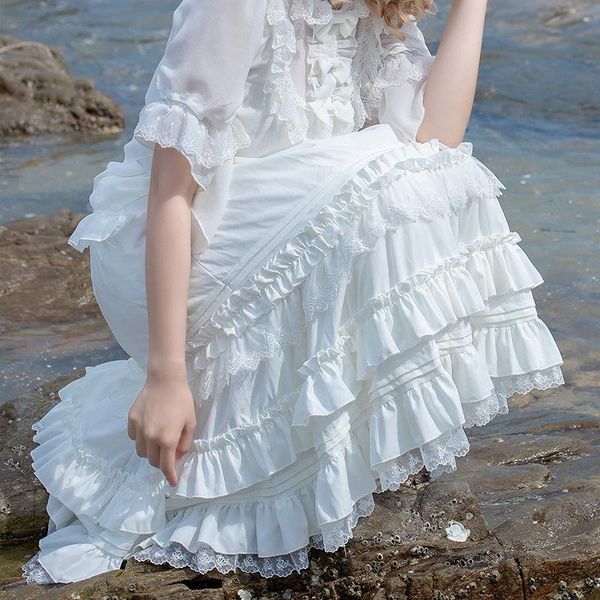 sweet lolita chiffon midi skirt a-line ruffled skirts, Black