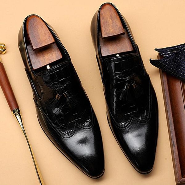 dress shoes italian designer genuine leather man wingtip brogues pointed toe slip on tassels men's formal wedding party loafers sg236, Black
dress shoes italian designer genuine leather man wingtip brogues pointed toe slip on tassels men's formal wedding party loafers sg236, Black