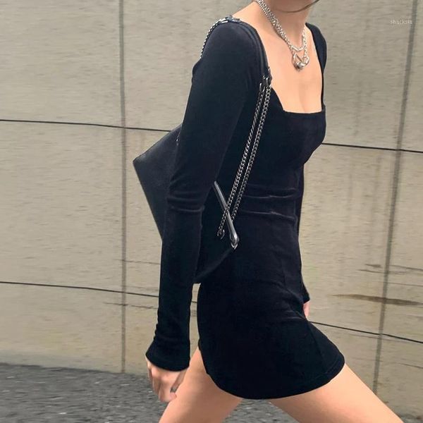 spring and autumn retro solid color split style square neck elegant women's party long sleeve dress casual dresses, Black;gray
spring and autumn retro solid color split style square neck elegant women's party long sleeve dress casual dresses, Black;gray