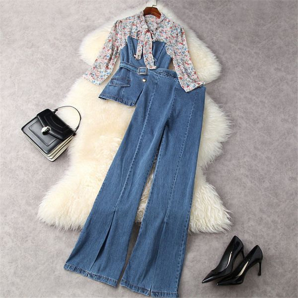 women's two piece pants female fashion spring designer two elegant outfits chiffon print shreds denim blouse and enlargement casual twi, White
women's two piece pants female fashion spring designer two elegant outfits chiffon print shreds denim blouse and enlargement casual twi, White