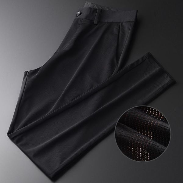 men's pants summer thin mens luxury solid color silk lodowaty ventilate elastic male fashion slim casual trousers, Black
men's pants summer thin mens luxury solid color silk lodowaty ventilate elastic male fashion slim casual trousers, Black
