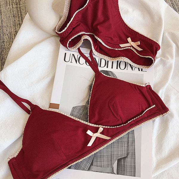 french simple solid bra set panties for women wire lette cute bow underwear girl panty lingerie, Red;black
french simple solid bra set panties for women wire lette cute bow underwear girl panty lingerie, Red;black