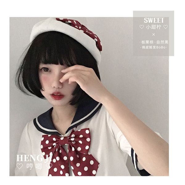 female short hair bobo wig lolita student round net red natural trim face black little sweet lemon, Black;brown
female short hair bobo wig lolita student round net red natural trim face black little sweet lemon, Black;brown