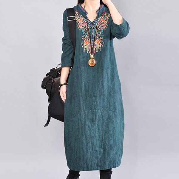 women dress winter casual embroidered loose long vintage boho style v-neck long-sleeve cotton linen maxi vestidos dresses, Black;gray
women dress winter casual embroidered loose long vintage boho style v-neck long-sleeve cotton linen maxi vestidos dresses, Black;gray