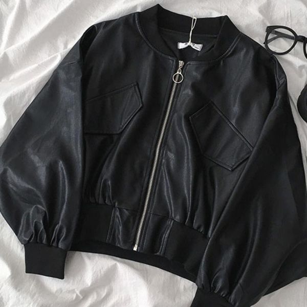 women's jackets pu leather short coat autumn 2021 women korean motorcycle suit loose cardigan long sleeved fashion outwear, Black;brown
women's jackets pu leather short coat autumn 2021 women korean motorcycle suit loose cardigan long sleeved fashion outwear, Black;brown