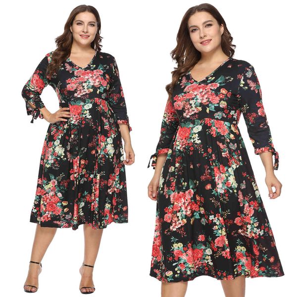 women's plus size autumn and winter large 3 / 4 sleeve v-ne flower print swing a1695
women's plus size autumn and winter large 3 / 4 sleeve v-ne flower print swing a1695