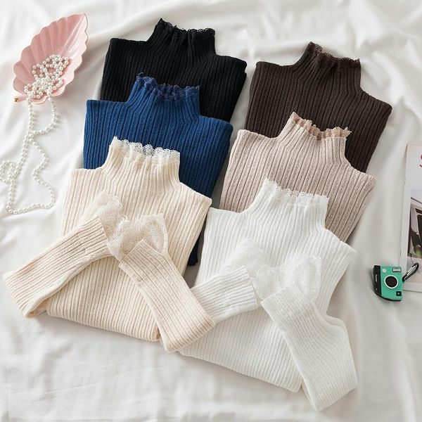 women's sweaters knitted women long sleeve slim casual sweater pullover mock collar lace stitching autumn and winter jumper 17682, White;black
women's sweaters knitted women long sleeve slim casual sweater pullover mock collar lace stitching autumn and winter jumper 17682, White;black