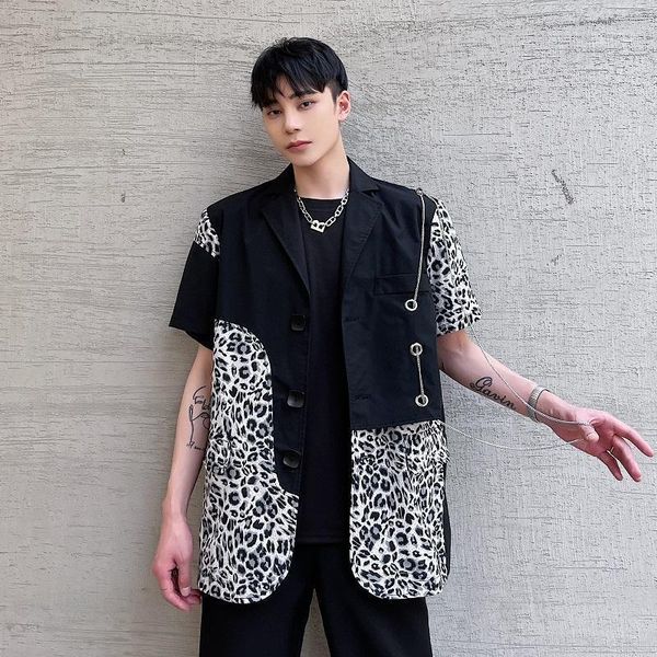 men's leopard splice chain short sleeve loose casual suit jacket blazer man wear japan korean clothing coat for male suits & blazers, White;black
men's leopard splice chain short sleeve loose casual suit jacket blazer man wear japan korean clothing coat for male suits & blazers, White;black