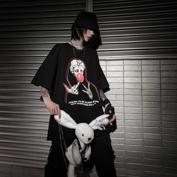 men's short sleeve spring summer dark high street hip hop loose size printed t-shirt couple, White
men's short sleeve spring summer dark high street hip hop loose size printed t-shirt couple, White