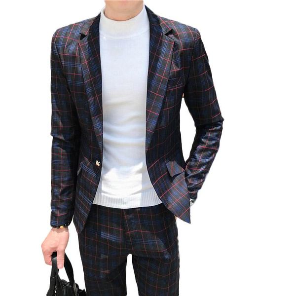 autumn spring blazer suit two piece set men's slim british lattice groomsmen dress fit jacket coat trousers suits & blazers, White;black
autumn spring blazer suit two piece set men's slim british lattice groomsmen dress fit jacket coat trousers suits & blazers, White;black